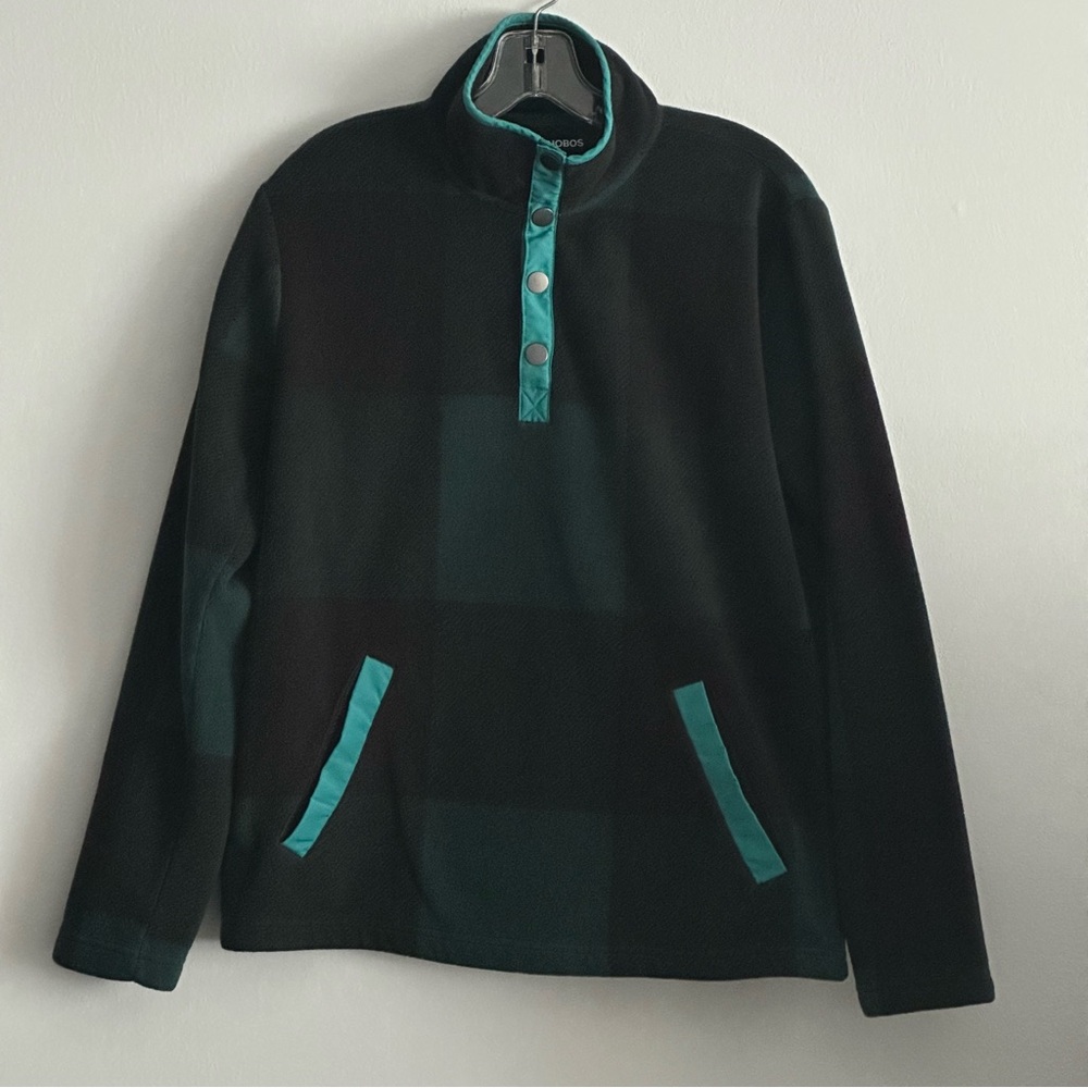 Bonobos Mens Pullover Half Snap Green Check Fleece Sweater Size XS Slim
